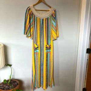 INSANE 70s Terry Cloth Rainbow Stripe Maxi Dress